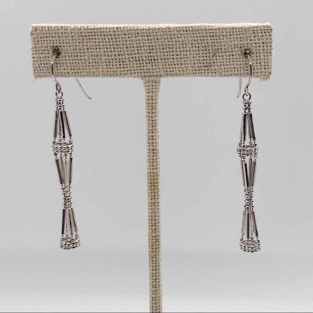 14k white gold beaded dangle earrings